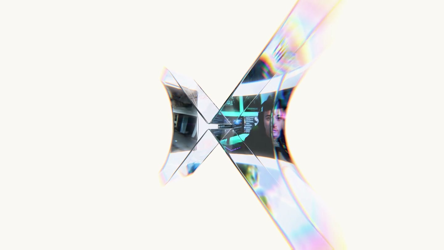 ValkaAI mirrored-butterfly glass-prism logo animation preview